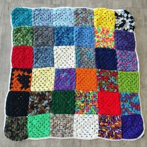 Multicolor Handmade Crochet Granny Square Roseanne Afghan Throw Blanket 39x36